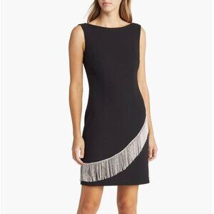 Eliza J Asymmetrical Rhinestone Fringe Embellished Black Mini Shift Dress NWT 2